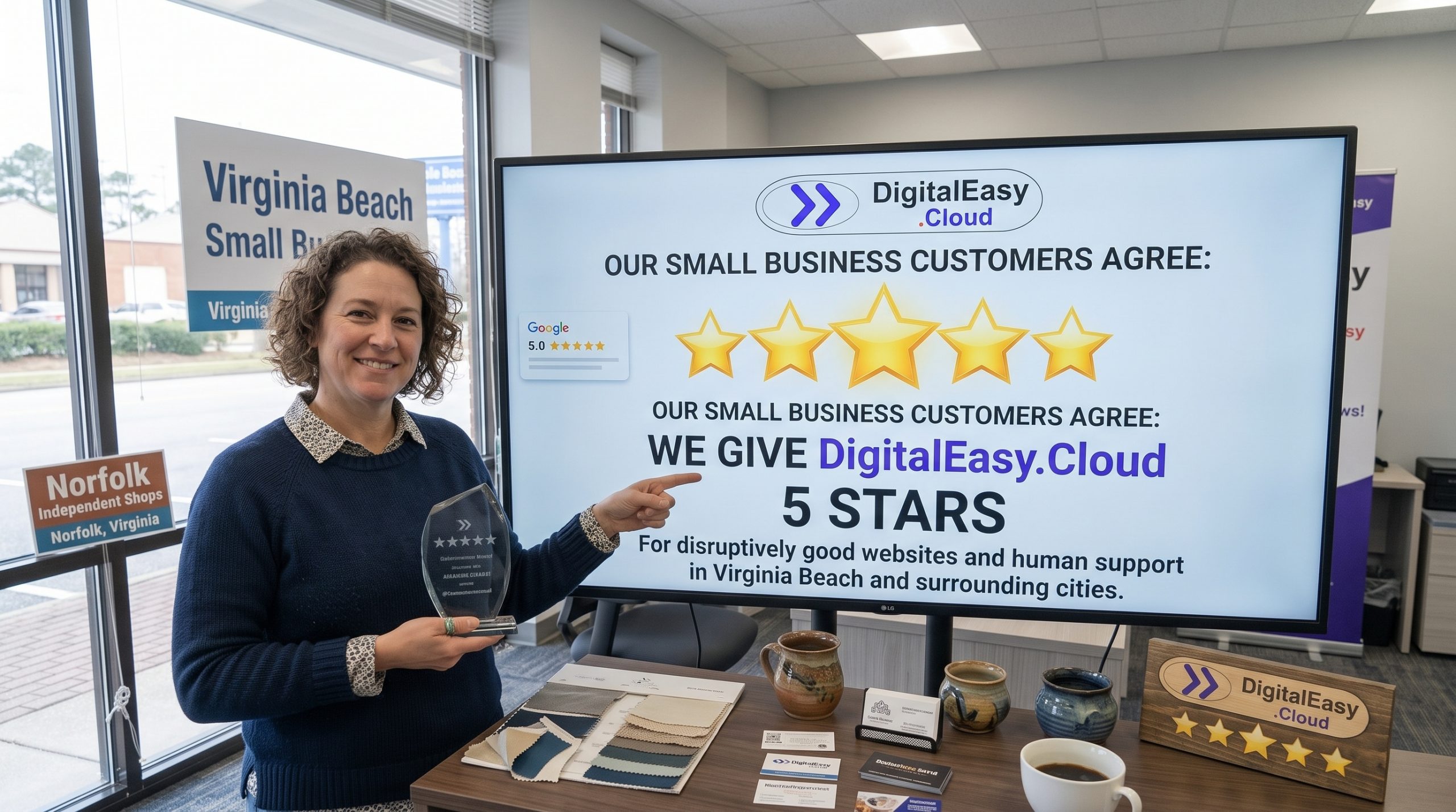 Small business owner giving 5 stars to DigitalEasy.Cloud